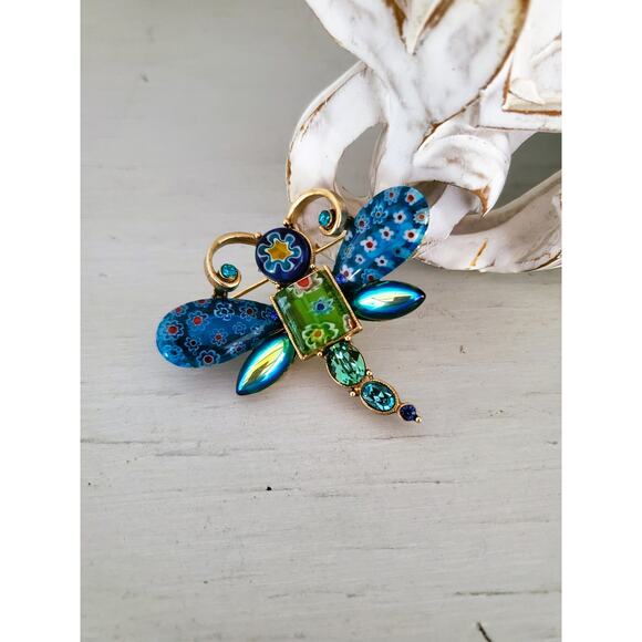 SWEET ROMANCE Millefiori Glass Butterfly Pin Brooch - Picture 1 of 6